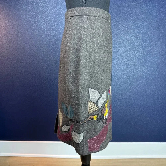 Floreat Tweed Wool Embroidered Bird Pencil Skirt - Anthropologie - Size 2 - Picture 6 of 9